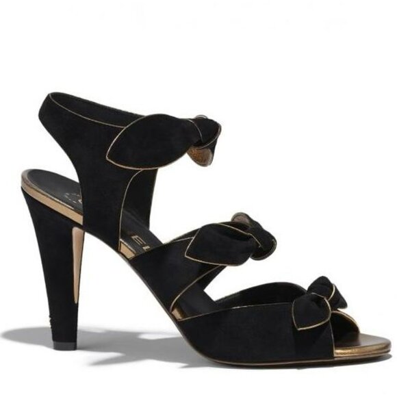 NWOT CHANEL Black Bow Cross Strap CC Logo Block Heel Sandals Size EU 38.5 - Picture 2 of 15